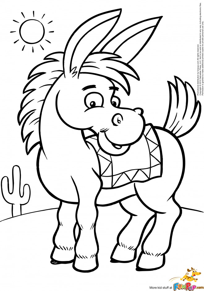 Coloriage Âne dans le désert dessin gratuit à imprimer
