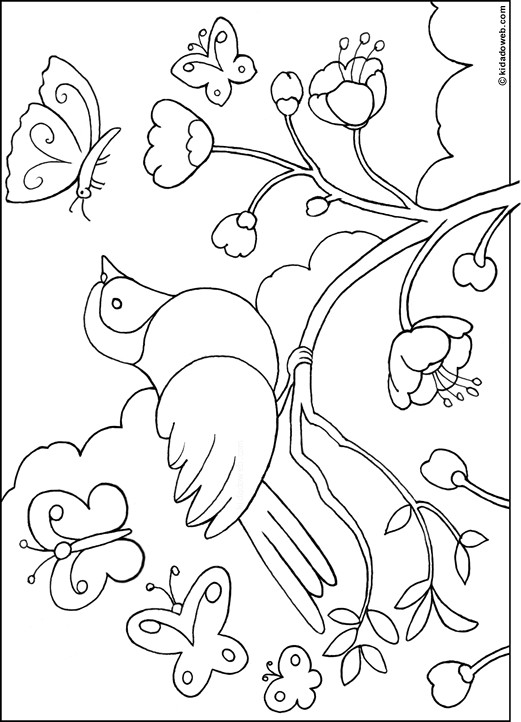 Coloriage Oiseau dans la nature dessin gratuit à imprimer