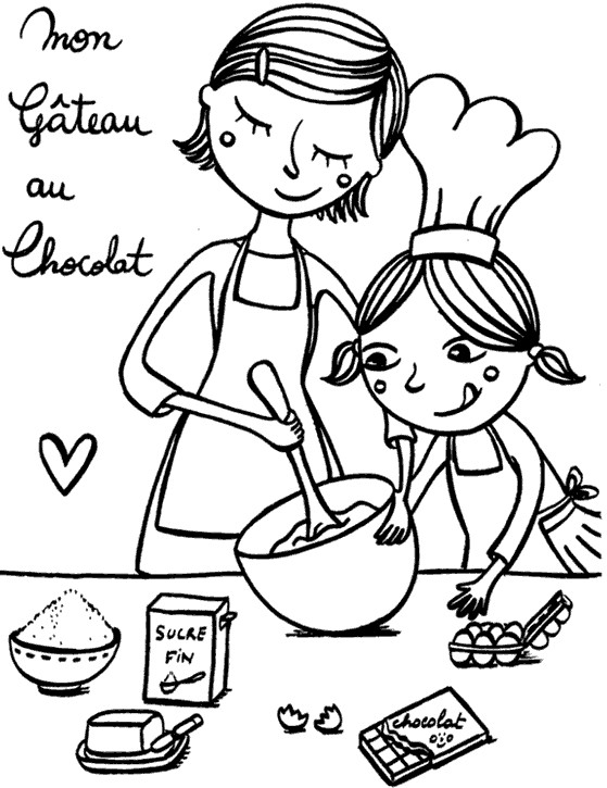Coloriage Maman Prépare Un Gâteau Avec Sa Fille