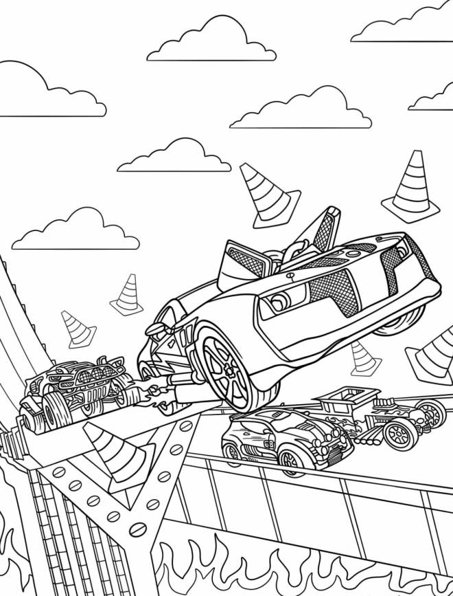 Coloriage Des Voitures Sur Une Piste De Course Sauvage De Hot Wheel