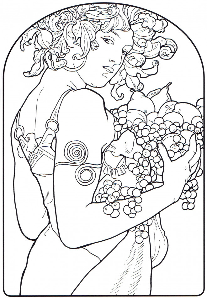 Coloriage Tableau Monet Une Femme porte des fruits