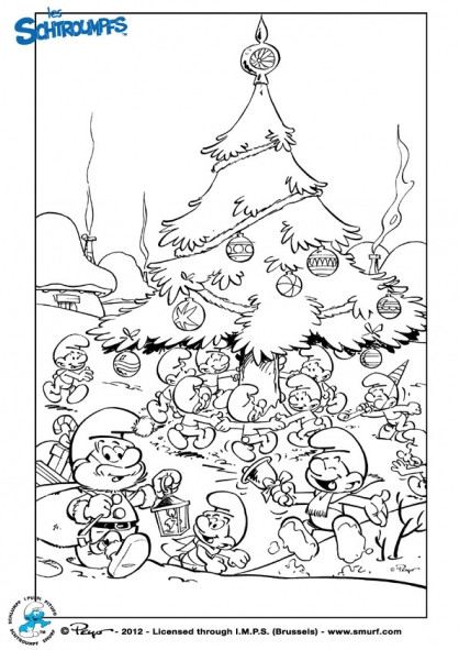Coloriage Village Schtroumpfs en Noel dessin gratuit à imprimer