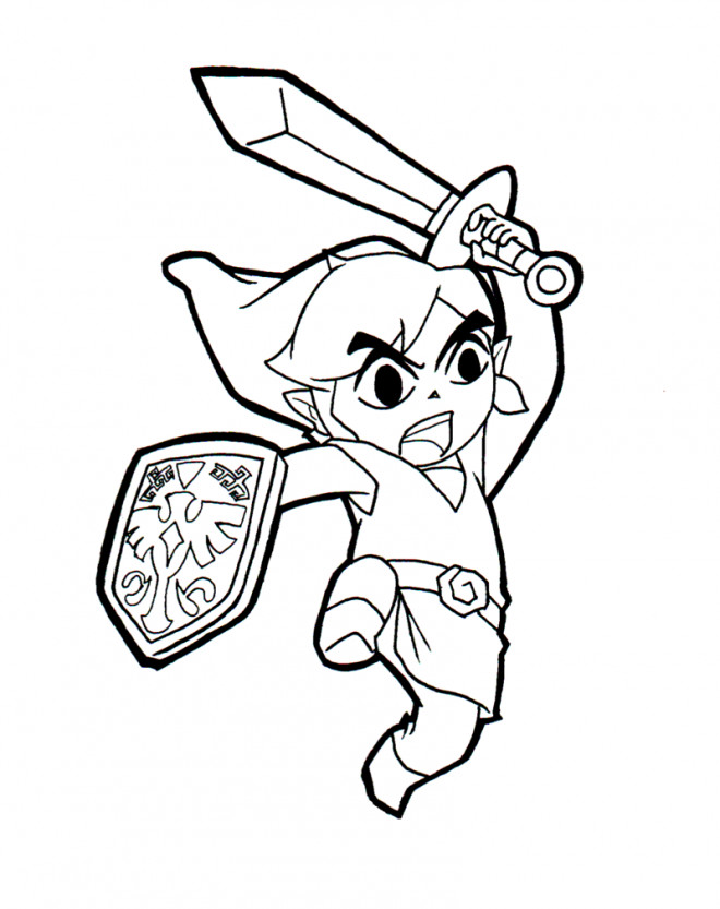 Coloriage Zelda Link avec son Épée dessin gratuit à imprimer