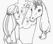 Coloriage et dessins gratuit Barbie et son cheval à imprimer