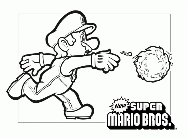 Coloriage Mario et boule de feu dessin gratuit à imprimer