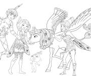 Coloriage Mia avec ses amis et sa licorne