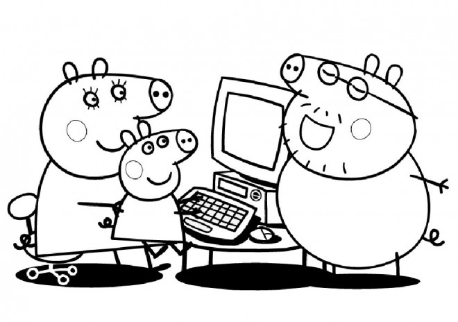 Coloriage Peppa Pig en Famille dessin gratuit à imprimer