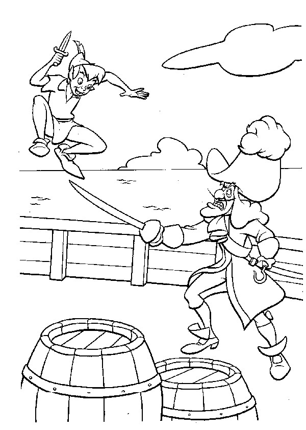 Coloriage Peter Pan dans la bateau pirate dessin gratuit à imprimer