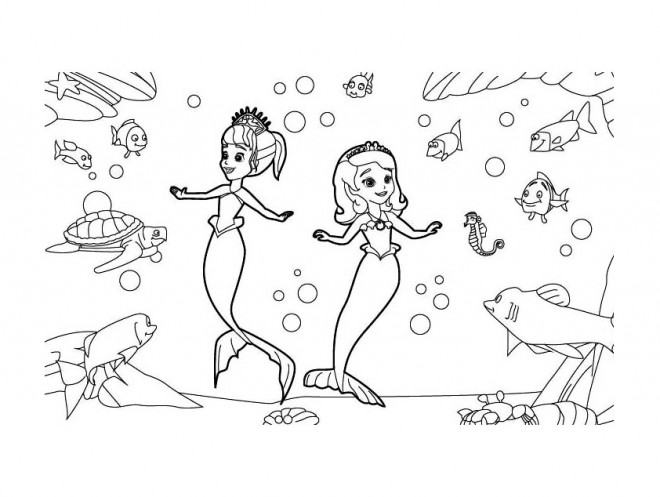 Coloriage Princesse Sofia et Amber en sirène