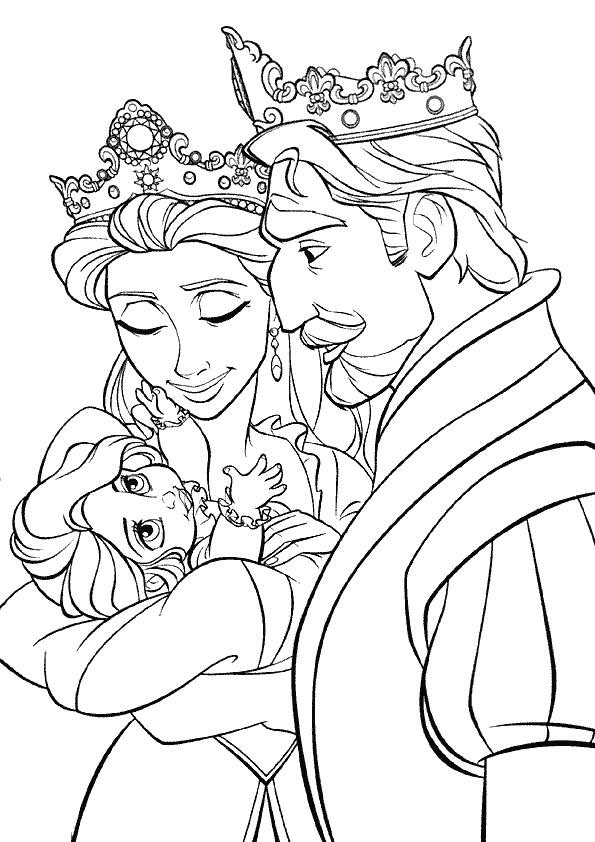 Coloriage Raiponce avec ses parents dessin gratuit à imprimer