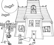 Coloriage et dessins gratuit Halloween maison hantéee à imprimer