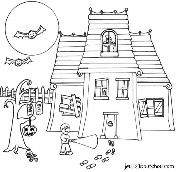 Coloriage Halloween maison hantéee dessin gratuit à imprimer