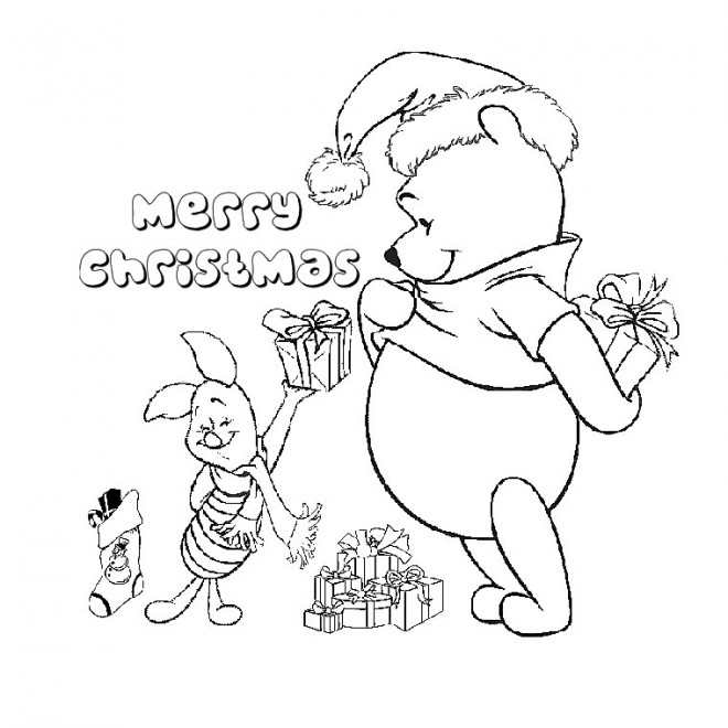Coloriage Joyeux Noël de Winny L'ourson dessin gratuit à imprimer