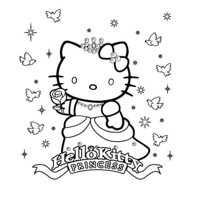 Coloriage Princesse Hello Kitty dans le ciel dessin gratuit à imprimer