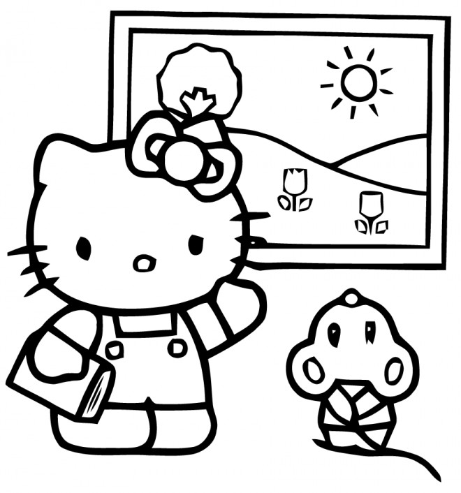 Coloriage Hello Kitty Plage en Été dessin gratuit à imprimer