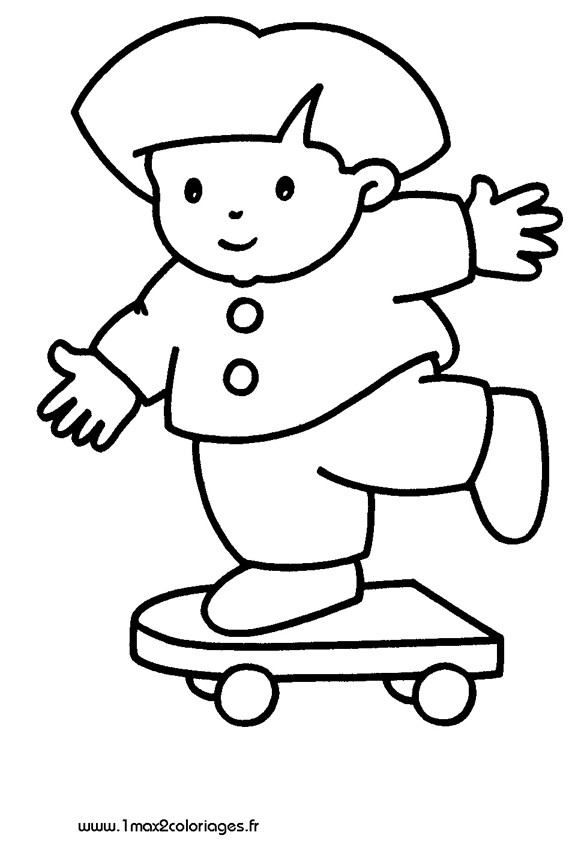 Coloriage Un enfant sur Skateboard dessin gratuit à imprimer