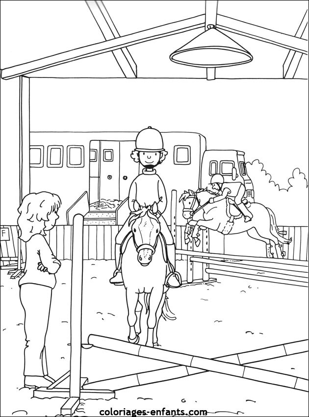 Coloriage Les chevaux avant la course dessin gratuit à imprimer