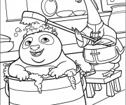 Coloriage Po prend un bain dans Kung Fu Panda