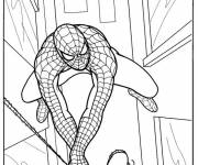 Coloriage Spiderman L'Homme-araignée entre les gratte-ciel