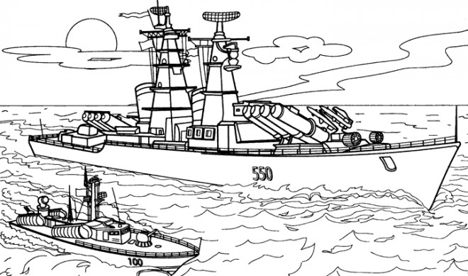 Coloriage Bateau militaire dessin gratuit à imprimer