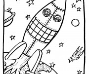 Coloriage et dessins gratuit Fusée spatiale dans l'univers à imprimer
