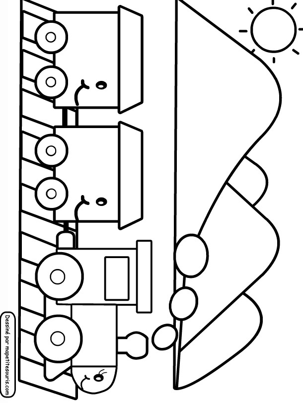 Coloriage Train et Wagons souriants magique dessin gratuit à imprimer