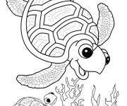 Coloriage La tortue de mer joyeuse