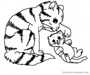 Coloriage Chat tigré et son bébé