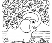 Coloriage Éléphant joue dans l'eau