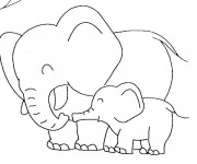 Coloriage et dessins gratuit Éléphant s'amuse avec son petit à imprimer
