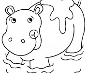 Coloriage et dessins gratuit Hippopotame dans l'eau à imprimer