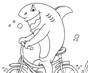 Coloriage Requin sur bicyclette