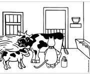 Coloriage La vache et la fermière chatte