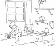 Coloriage et dessins gratuit Le garçon joue dans sa Chambre à imprimer