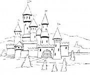 Coloriage et dessins gratuit château médiéval à imprimer