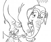 Coloriage Éléphant de Cirque avec La Fille