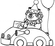 Coloriage Le Clown de Cirque conduit sa petite voiture