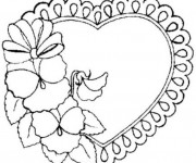 Coloriage Décoration de Coeur en fleurs et Noeud