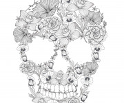 Coloriage Crâne décorée avec des fleurs