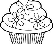 Coloriage Cupcake avec fleurs