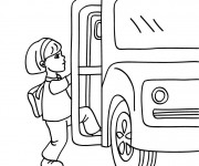 Coloriage et dessins gratuit Élève monte l'autobus scolaire à imprimer
