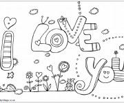 Coloriage et dessins gratuit I Love You stylisé à imprimer