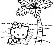 Coloriage et dessins gratuit Hello Kitty à la plage à imprimer