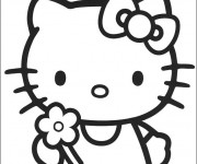 Coloriage Hello Kitty et Fleur