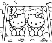 Coloriage et dessins gratuit Hello Kitty et son amie à imprimer