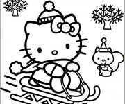 Coloriage et dessins gratuit Hello Kitty joue sur La Neige à imprimer