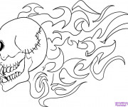 Coloriage Tatouage Crâne en Flamme