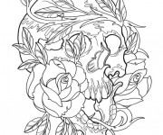 Coloriage Tatouage Crane et Roses