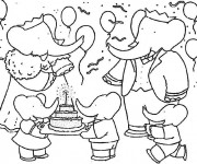 Coloriage et dessins gratuit Babar dans une fête d'anniversaire à imprimer