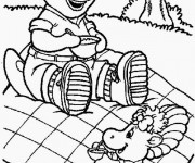 Coloriage Barney en picnic avec Baby Bop